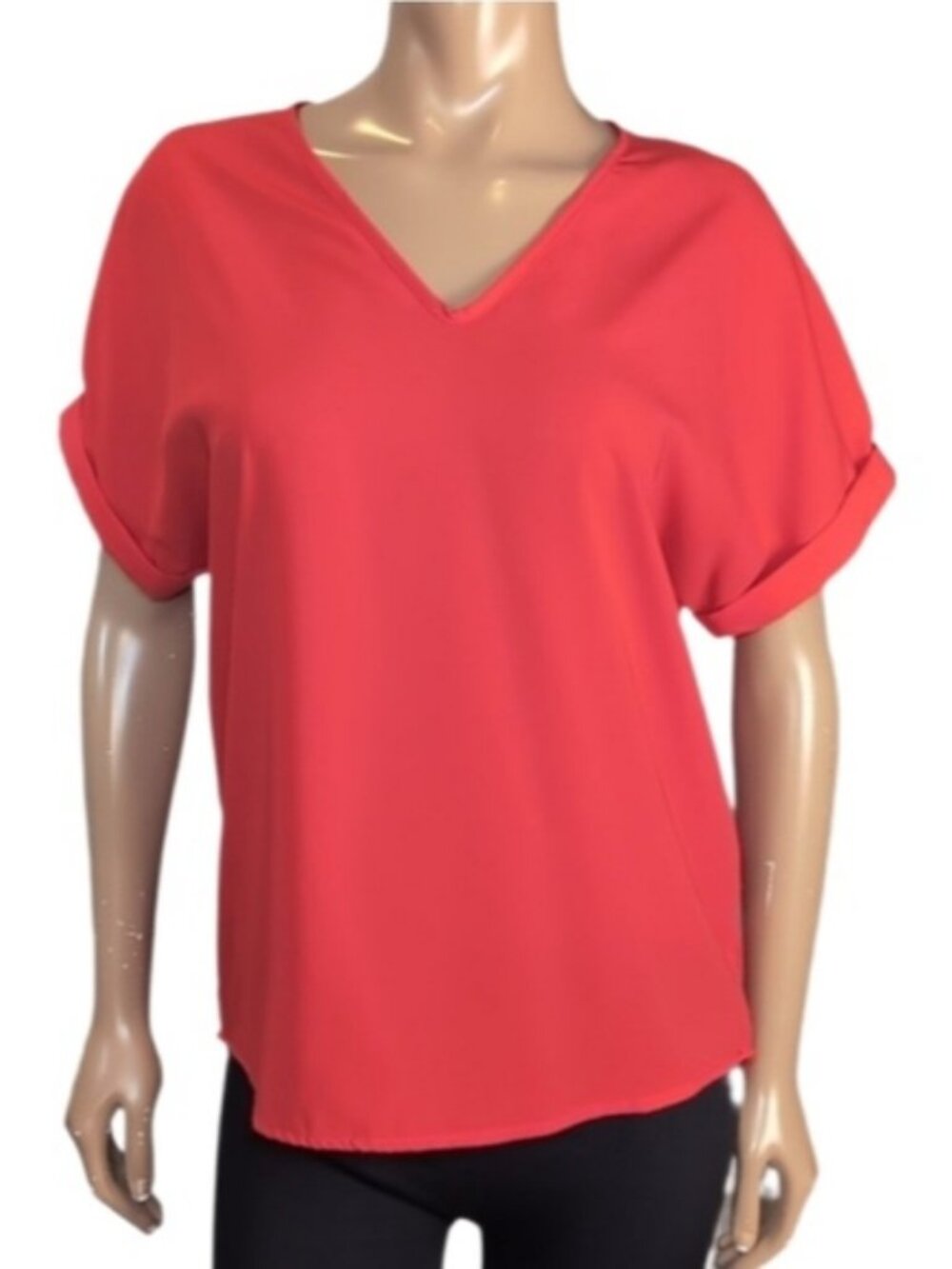 💠 Japna Short Sleeve Blouse Womens Small Red Oversized Relaxed Vneck Top